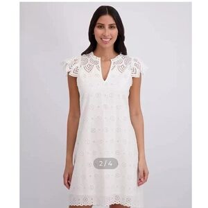 London Times White Eyelet Lace Mini Dress